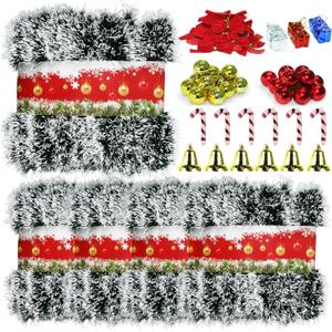 5 Pack 250Ft Greenery Garland with Snow, Dark Green Snowflake Dots, Artificial Christmas Pine Streamers for Indoor/Outdoor Decorations