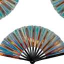 Boots On The Ground Hand Fan, Clacking Fans for Line Dancing, Popping Fans Large Holographic Folding Fan Iridescent Clack Hand Fan,Foldable Craft Holding Laser, 1 PAck