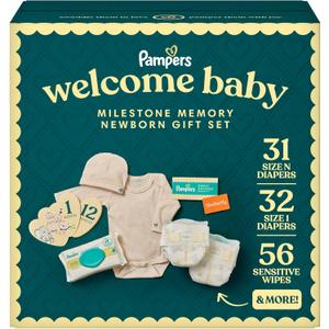 Pampers Gift Set, Disposable Diapers, Sensitive Wipes, & Milestone Gifts
