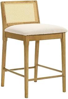 Armen Living Tobias Coastal Modern Wood Counter Height Kitchen Bar Stool in Amber Glow Finish with White Boucle Fabric Upholstered Seat