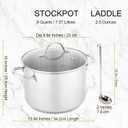 GreatChef Stock Pot Stainless Steel for Cooking Riveted Handle, Heavy Duty Vessel,Induction Compatible All Cooktops in Use, Dishwasher & Oven Safe (8 Quart + Laddle))