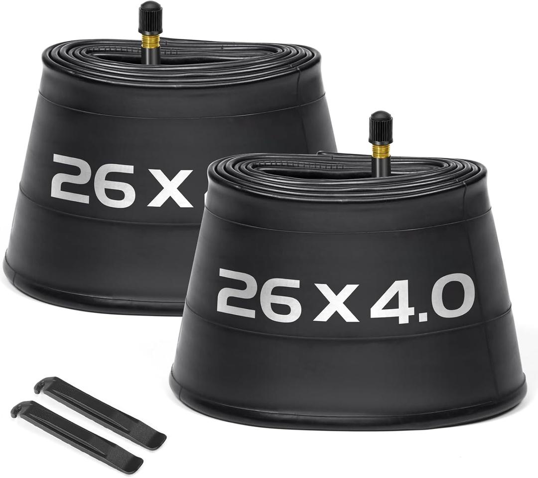 1/    Pack 20x4 26x4.0 Fat Bike Tube with AV 32mm Schrader Valve, Premium Butyl Rubber Fat Tire Bike Tubes with Tire Levers, 20, 26x3.5-4.5 Bike Tube for Road/MTB/E Bike by Hydencamm