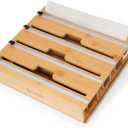 4-in-1 Bamboo Wrap Organizer with Cutter Holds Plastic Wrap, Foil, Parchment & Paper Towels Drawer or Countertop Use Durable Bamboo Dispenser with Labels