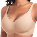 Ganado Wireless Bras for Women No Underwire Scalloped Seamless Bras with Support and Lift Padded T Shirt Bra Comfort Bralette (XX-Large, #1 Nude)