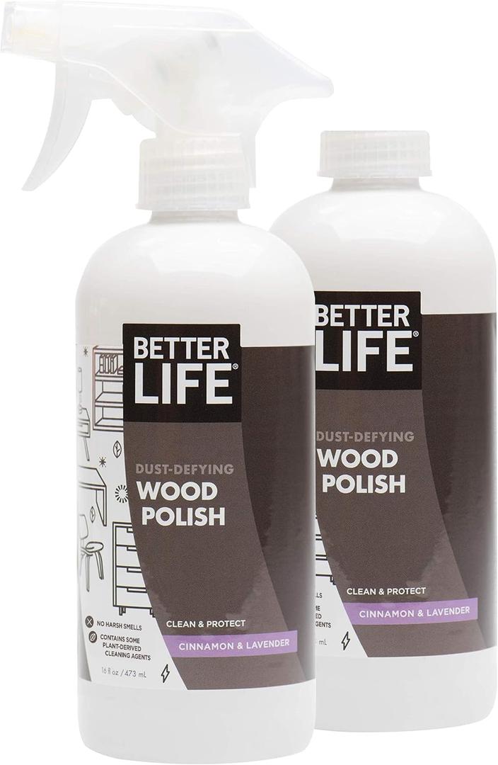 BETTER LIFE Wood Furniture Polish - Wood Cleaner & Dusting Spray for Tables, Banisters or Floor - Great Wood Seasoning for Old Wooden Cabinet, Antique Restorer - 16oz (2Pack) Cinnamon & Lavender