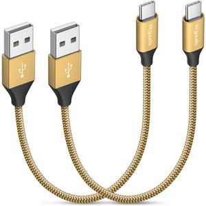 etguuds USB to USB C Cable 1ft, 2-Pack USB A to Type C Charger Cord Fast Charging for Samsung Galaxy A17 A16 A15 A26 A36 A56, S25 S24 S23 S22 S21 S20 S10 Note 20, for iPhone 17 16 15, Moto, Gold