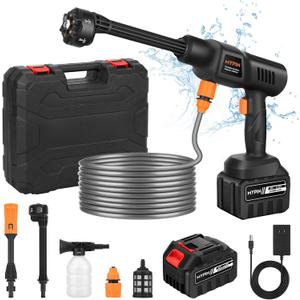 Portable Cordless Pressure Washer, 600 PSI 21V 30,000mAH Rechargeable Battery Powered Pressure Washer, 6-in-1 Nozzle with Standard Nozzle for Car Floor Wall Fence Cleaning (One Rechargeable 30,000mAH Battery)