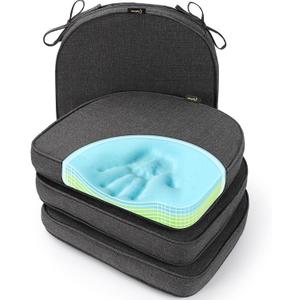 SUNROX Gel Memory Foam Chair Cushions, FadeShield Water-, Stain-Resistant Durable Reversible Seat Cushion Pads with Ties for Indoor/Outdoor Kitchen Dining Office, 19"x19", Set of 4, Midnight