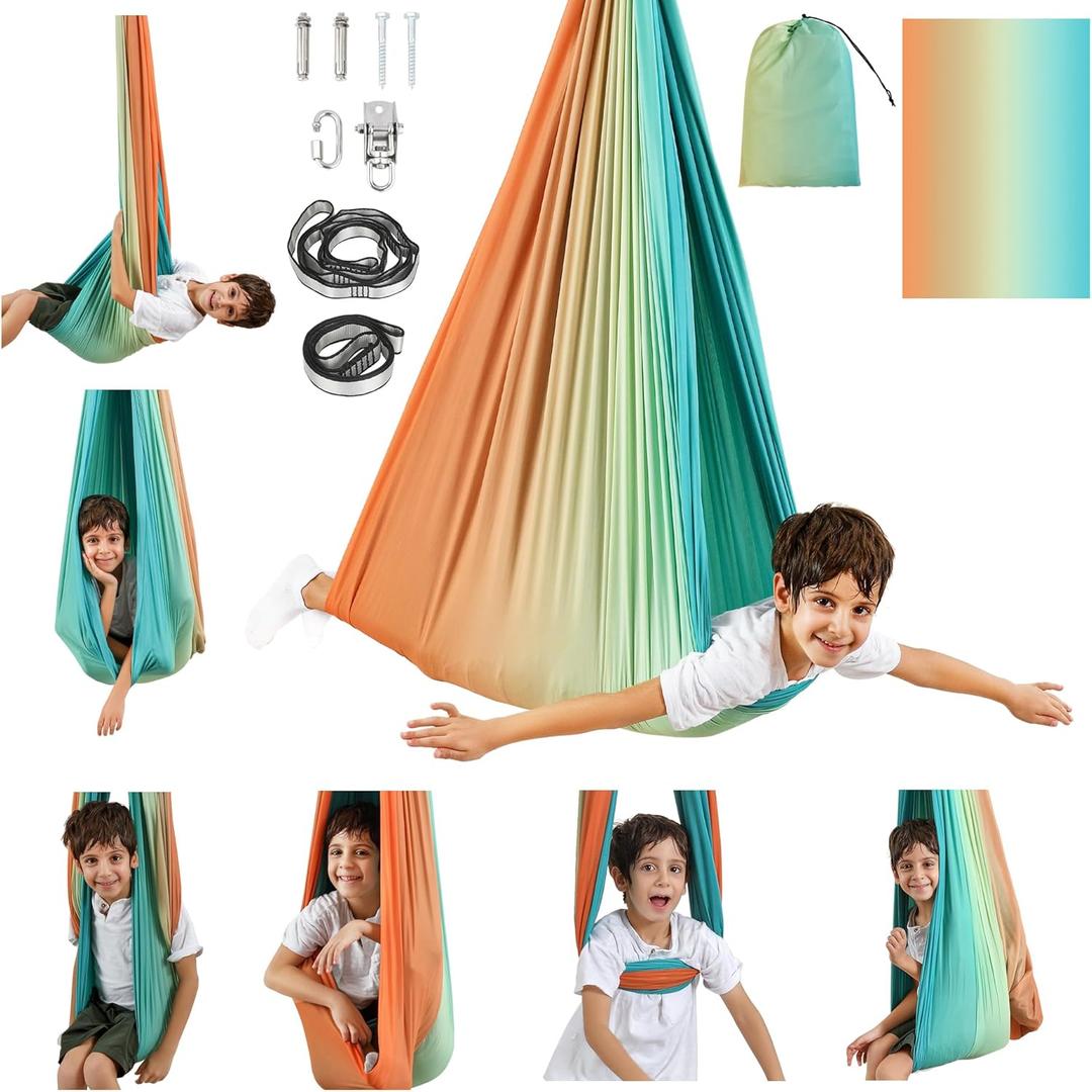 Sensory Swing, Indoor & Outdoor Sensory Swing for Kids & Adults, Double Layer Therapy Cuddle Swing for Kid with Autism, Holds up to 300lbs (Orange)