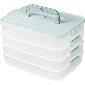 4 Layers Storage Container, 1.61'' Extra-High Layer, Cookie Carrier, Dumpling Box, Stackable Food Container (White & Mint Green)
