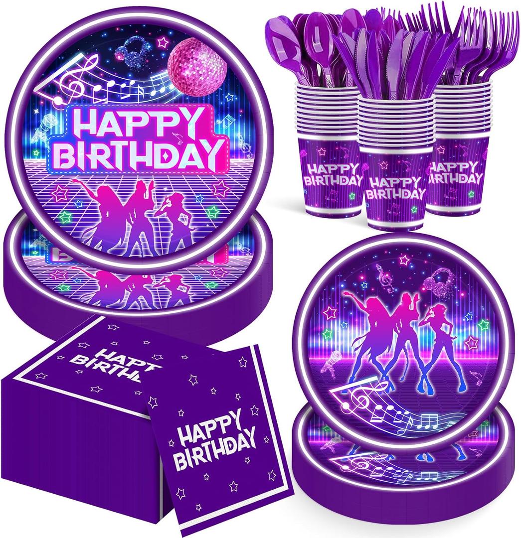 168Pcs Kpop Birthday Decorations K Pop Party Plates Napkins Cups Knives Forks Spoons, Kpop Party Decorations, Serve 24