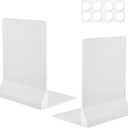 Foldable Bookends for Shelves, 2 Pack Adjustable Book Holders with Anti-Slip Pads, Decorative Book Stopper for Heavy Books, White Book Ends for Office Home School