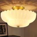 Semi Flush Mount Ceiling Light Fixture 14" Vintage Gold Ceiling Lights Mid Century Modern Milk White Glass Close to Ceiling Lighting Fixtures for Bedroom Hallway Kitchen Laundry Room Bathroom