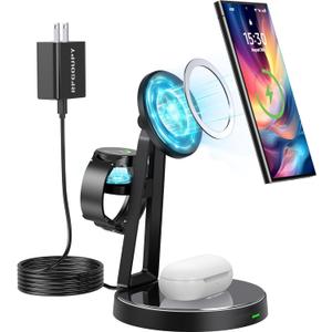 Wireless Charger for Samsung | 3-in-1 Charging Station for Samsung Galaxy S25/S24/S23/S22 & Watch 7/6/5/Buds | MagSafe Charger for iPhone 16/15/14/13/12 | Compatible with Apple Watch & AirPods