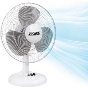 EZ-CHILL 16" 3-Speed Oscillating Table Fan for Home - White