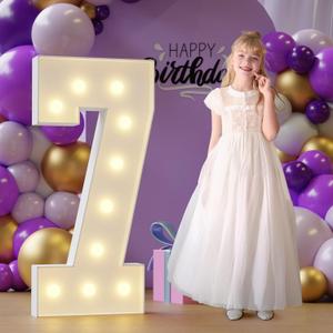 Marquee Numbers 7th-Birthday Large Decorations: 4ft Light Up Numbers Birthday Sign for Boy Girl Seven Year Old Anniversary Mosaic Party Decor Backdrop Big Foam Board Number 7