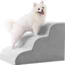 MIHIKK Dog Stairs Ramp, Curved 3-Step Dog Steps for Small Dogs and Cats, Pet Stairs for High Beds and Couch with Anti-Slip Washable Cover and Durable High Density Foam, Grey