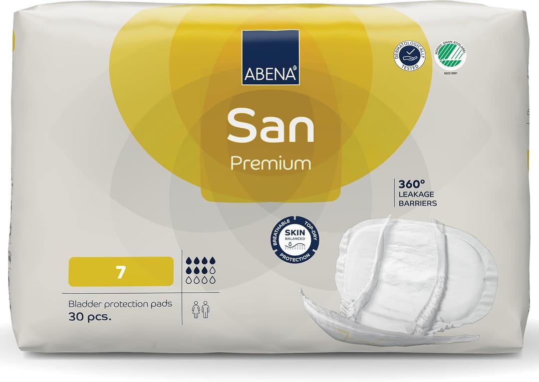 Abena San Premium Incontinence Pads, Moderate Absorbency, (Sizes 4 to 7), Size 7, 30 Count