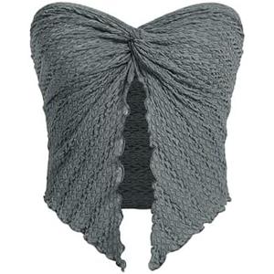 SOLY HUX Women's Sexy Twist Split Hem Strapless Sleeveless Asymmetrical Tube Crop Tops Small, Solid Gray