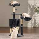 Hey-brother Cat Tree, 42.5-Inches Cat Tower for Indoor Cats, Plush Multi-Level Kitten Cat Condo with Scratching Post, Ramp, Basket, Spacious Cat Cave, Hanging Ball, Smoky Gray MPJ007SG