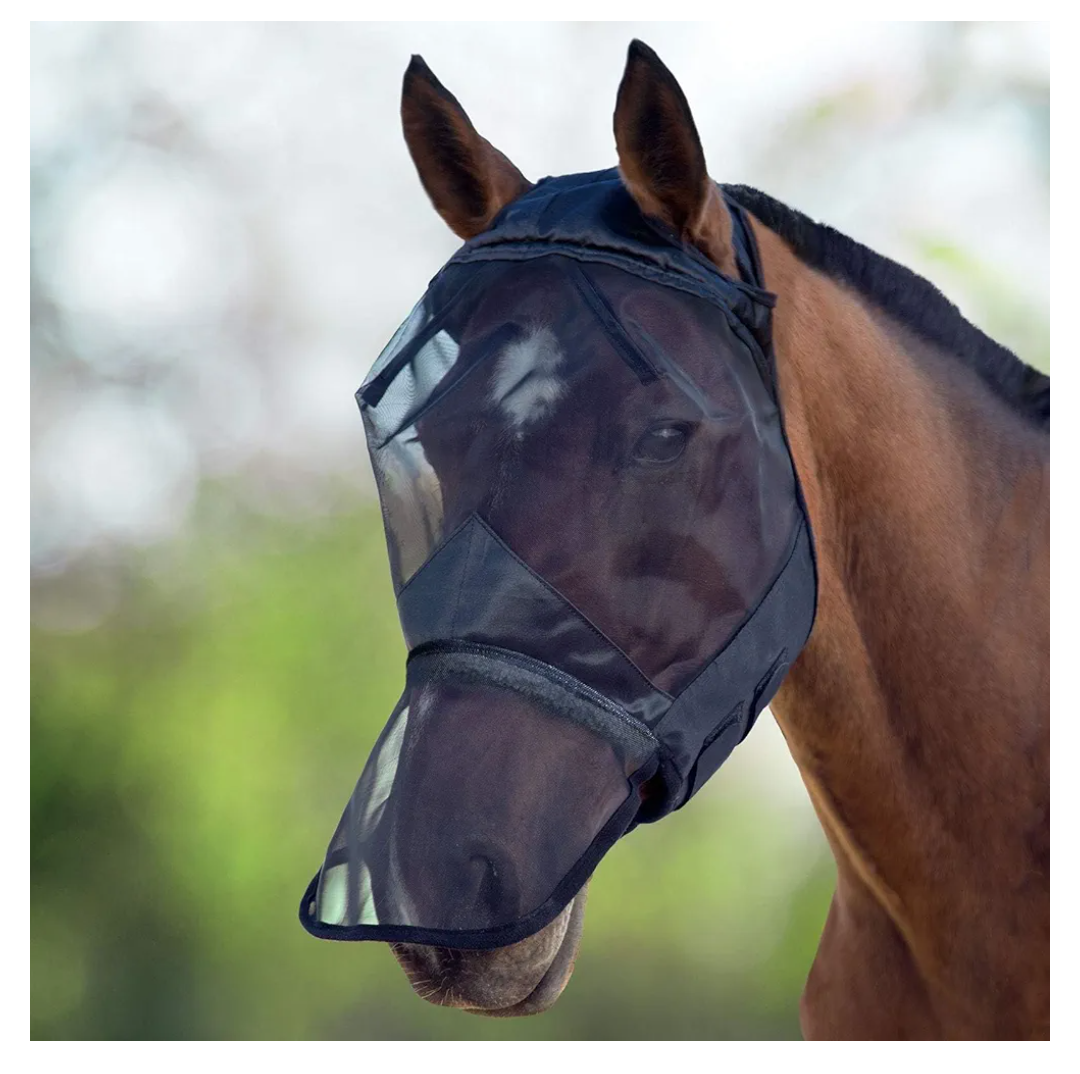 Harrison Howard CareMaster Horse Fly Mask Full Face No Ears Black XL Extra Full Size