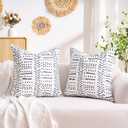 White Decorative Throw Pillow Covers Boho Cushion Covers Striped Pattern Farmhouse Pillow Covers 18x18 Square Country Throw Pillow Covers Set of 2 for Sofa Bed Living Room Home Decor