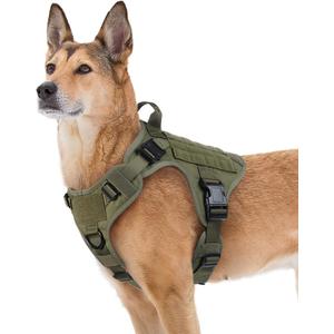 rabbitgoo Tactical Dog Harness for Large, Heavy Duty Pet Harness with Handle, No-Pull Service Vest Large Breed, Adjustable Military Dog Vest for Training Hunting Walking, Green, XL