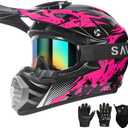 Youth Kids Motocross Helmet, ATV Dirt Bike Helmet, Off-Road BMX 4-Wheeler Full Face Motorcycle Helmet W/Goggles Gloves & Mask, DOT Approved (Colorful, X-Small)