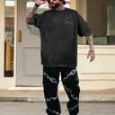 Flafens Oversized Tshirts for Men - Acid Wash Vintage T Shirt Graphic Tees Cotton Crewneck Short Sleeve Loose Tops (Black, M)