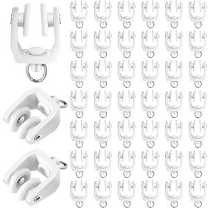 Jetec 50 Pcs Curtain Track Rollers Bulk Ceiling Curtain Track Hooks Flexible Bendable Clips 11 mm White Plastic Drapery Rail Gliders with Hooks for Shower Window (White)