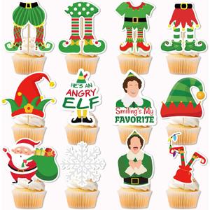 24 Pcs Christmas Cupcake Toppers Christmas Cake Decorations Buddy The Elf Decorations Elf Party Decorations