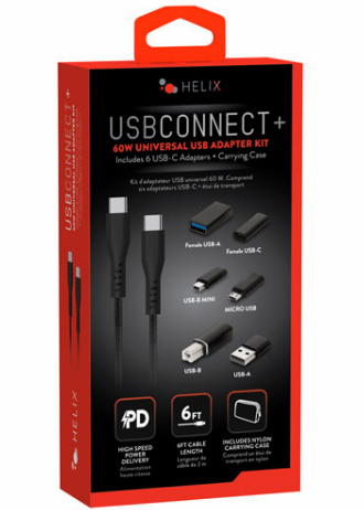 Helix Includes 6 USB-C Adapters + Carrying Case