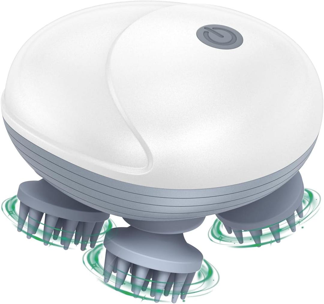 ORIA Electric Scalp Massager, Waterproof Electric Head Massager, Portable Rechargeable Head Scratcher with 4 Removable Massage Claws, 96 Massage Nodes, for Stress Relief, Full Body Relaxation, White