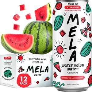 Mela Watermelon Water - Watermelon Juice, 100 Percent Natural Fruit Juice with Vitamin C, Electrolytes, Antioxidants - Coconut Water Alternative, Gluten-Free (Original, 16.9 fl oz, 12-pack) (EXP 12/12/26)