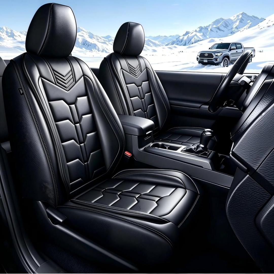 IKABEVEM for Toyota Tacoma Seat Covers 2026 2025 2024 4th Gen SR5 Full Set | Premium Leather TRD Sport TRD Off-Road SR Double Crew Cab(5 Seats,Blackline)
