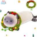 Houwsbaby 18" Christmas Siamese Cat Plush Toy with Removable Wreath,Creative Kitten Stuffed Animal,Great Present for Boys Girls,Soft Festive Decorative Toy