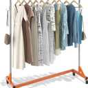 VEVOR Z Rack, 300 lbs Industrial Grade Z Base Garment Rack, 24" x 63" x 71" Clothes Rack, Sturdy Steel Heavy Duty Clothing Rack w/Lockable Casters for Home Garment Store Orange