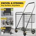 3.7 Cu Ft Folding Shopping Cart - 380 LB Capacity Grocery Cart with 360 Braked Swivel Wheels - Heavy Duty Utility Cart with Double Basket & Removable Waterproof Liner with Lid for Laundry