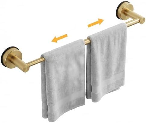 Dovyn Stainless Steel Suction Cup Towel Bar, Adjustable Towel Racks for Bathroom (14.6-24 Inch) - Bathroom Towel Holder Wall Mounted for Glass Shower Door & Wall (Brushed Gold)