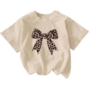 RoseSeek Girl's Graphic Tee Shirt Short Sleeve Round Neck Preppy Casual Trendy Cute Summer Tops (Beige)