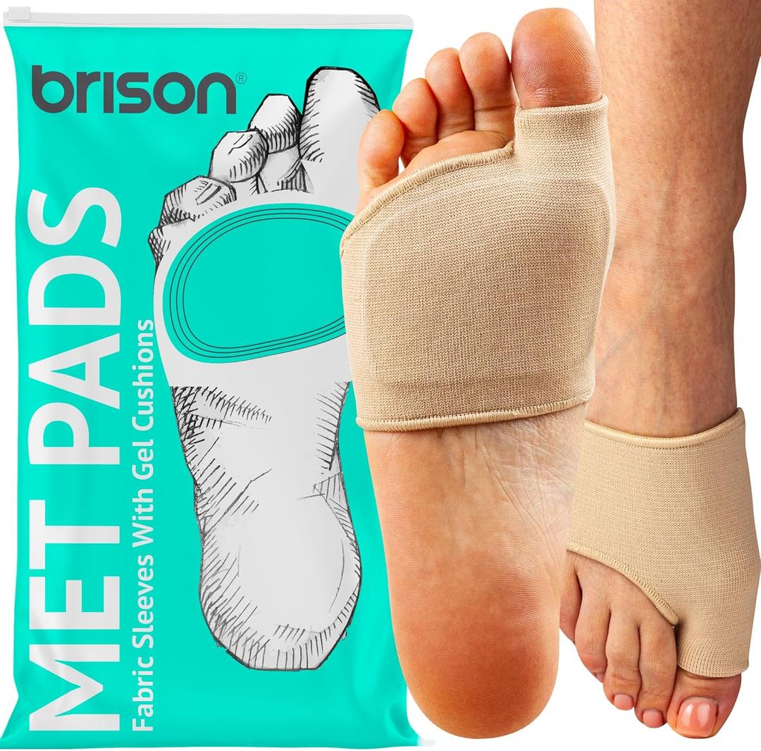 BRISON Metatarsal Pads for Women and Men Ball of Foot Cushion - Gel Sleeves Cushions Pad - Fabric Soft Socks for Supports Feet Pain Relief - 2 Pairs M (Men 7.5-9.5, Women 9-11) (Medium, Beige)