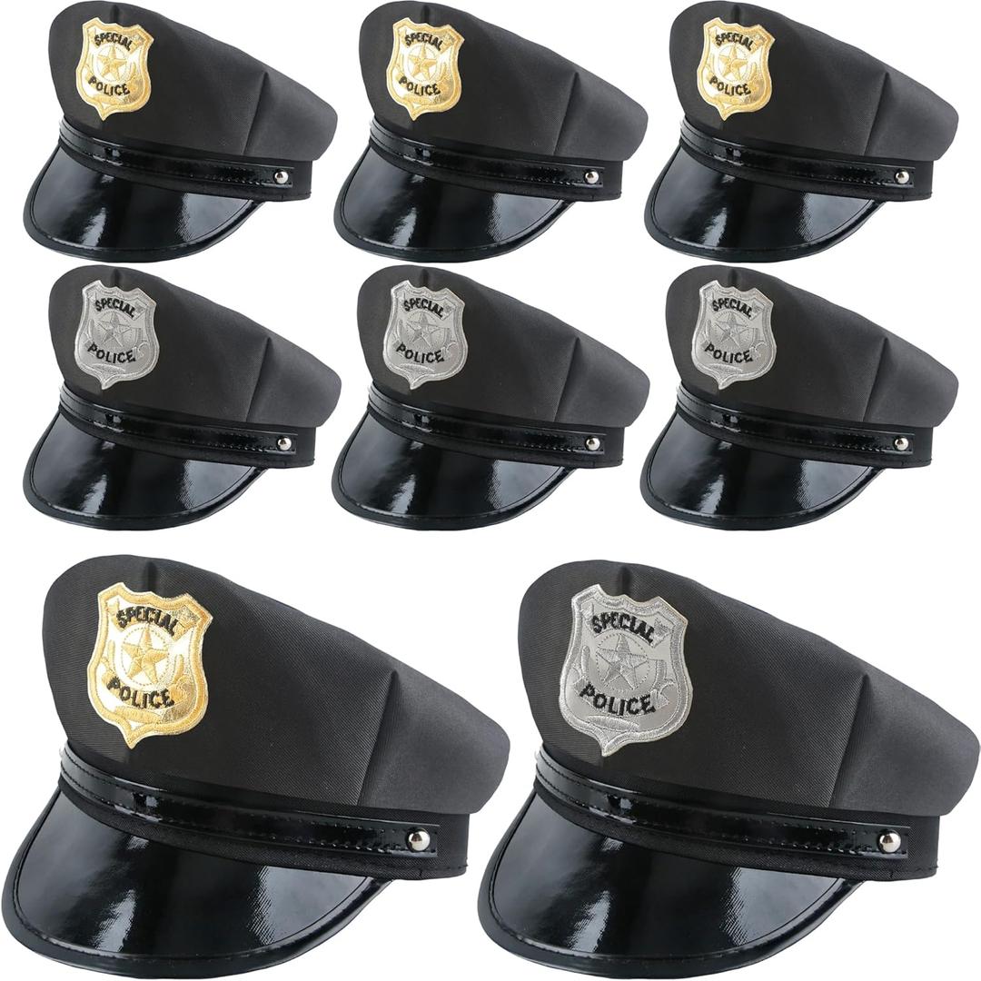 8 Pack Adult Police Hat Adjustable Cop Cap Policeman Hat for Stage Performance Role Play Police Theme Party