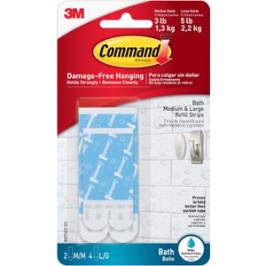 Command Bath Replacement Strips, 2-Medium and 4-Large Water-Resistant Adhesive Strips, Re-Hang Bath Hooks or Caddies