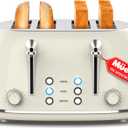 Mueller Retro Toaster 4 Slice with Extra Wide Slots Bagel, Defrost, and Cancel Function, 6 Browning Levels, Dual Independent Controls, Removable Crumb Tray and High Lift Levers, Beige