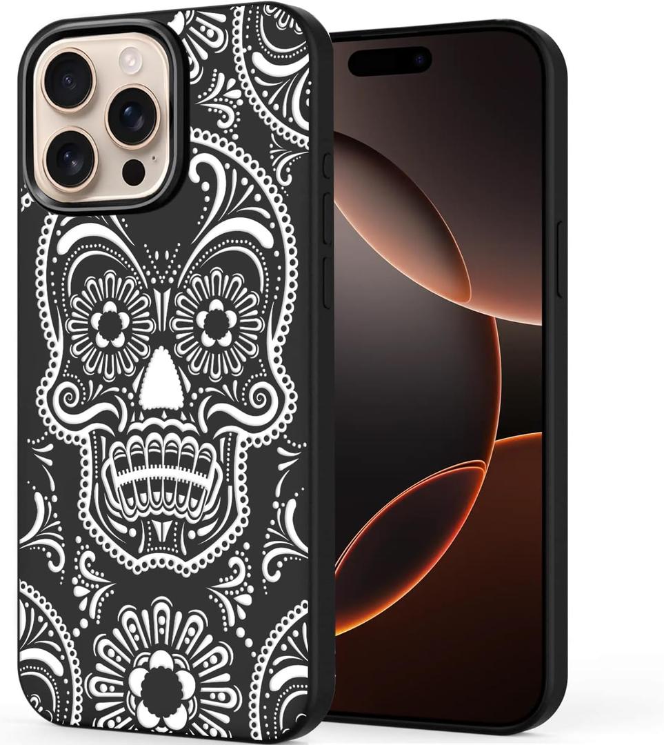 Unov Case Compatible with iPhone 16 Pro Max (2024) 5G with Cute Skull Embossed Pattern Design Slim Protective Soft TPU Bumper Cover