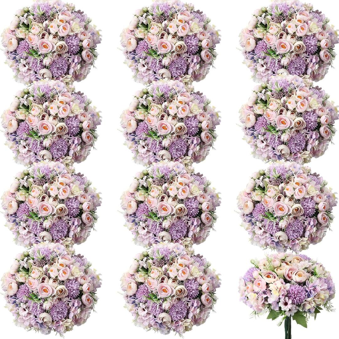 Tigeen 24 Bundles Peonies Artificial Flowers Faux Roses Silk Flowers Hydrangea Artificial Bouquet for Wedding Table Centerpiece Floral Vase Home Office Bridal Decor (Purple)