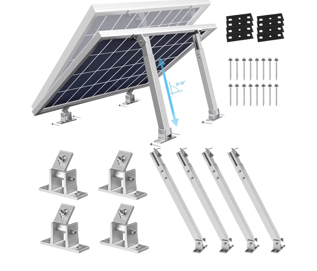 4PCS Adjustable Solar Panel Tilt Mount Brackets Aluminum Alloy Mounting Bracket Stand Systems Support 50W 70W 100W 150W 200W 300W 400W Solar Panels for Ground, Roof, Boat, Wall, Railer, RVs
