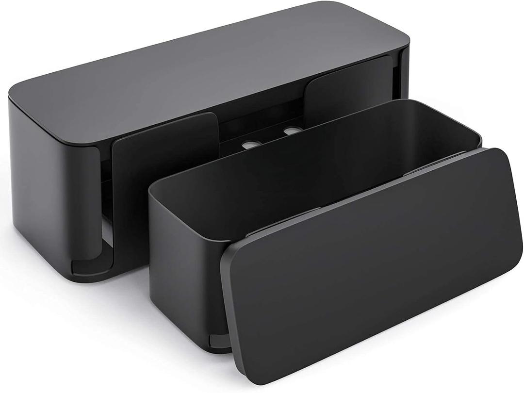 YECAYE 2 Pack Cable Management Box, Pet Friendly Cable Box Organizer for Home & Office, Child-Proof Floor Cord Cover, Cord Management and Cord Hider, Black (Large)