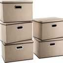 Extra Large Collapsible Storage Bins with Lids [5-Pack] Linen Fabric Foldable Storage Baskets Boxes Organizer Containers Cube with Cover for Bedroom Closet Office Nursery (22.8x15.75x13.8)