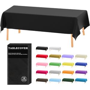 D&Z Plastic Table Cloth Disposable, 12 Pack Black Rectangle Tablecloth Individually Wrapped for Indoor&Outdoor, 54 x 108 Inch Table Cover for Party, Picnic, Birthday, Wedding & Dinner